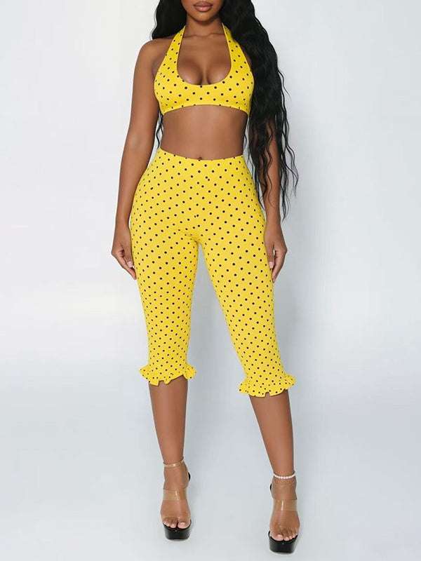 Dot Halter Top & Capri Pants Set