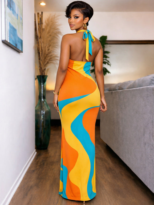 Printed Halter Maxi Dress