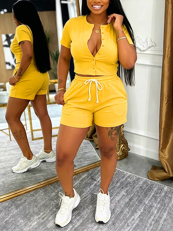 Button-Front Top & Shorts Set