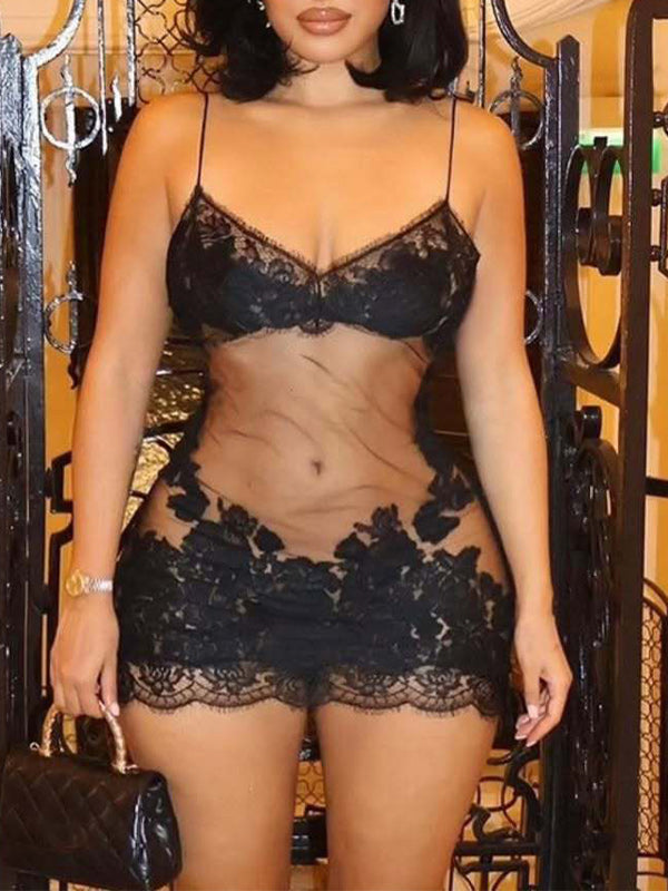 Lace Combo Sheer Cami Dress