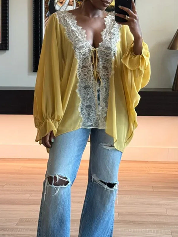 Lace Combo Tied Shirt
