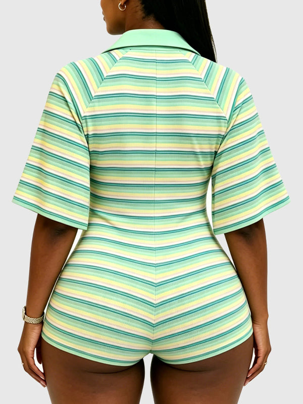 Stripe V-Neck Romper