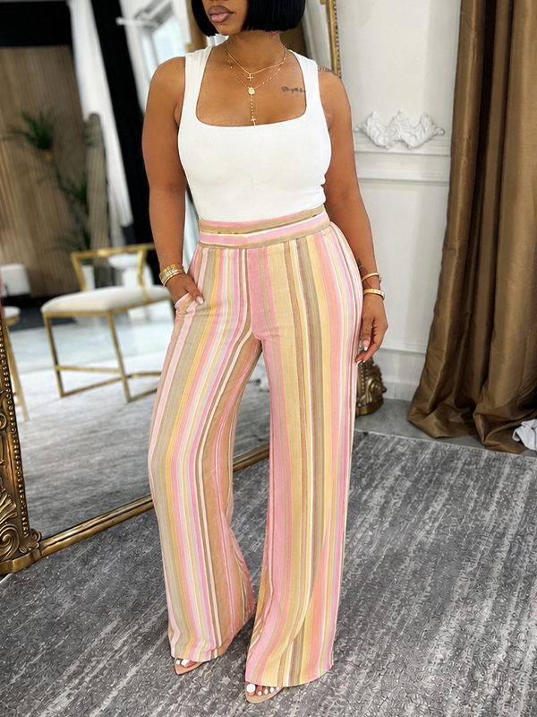 Stripe Wide-Leg Pants