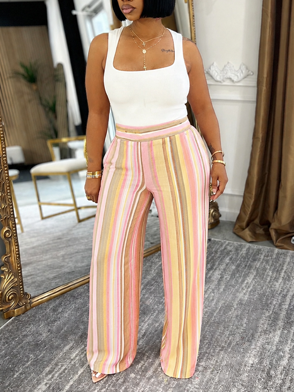 Stripe Wide-Leg Pants
