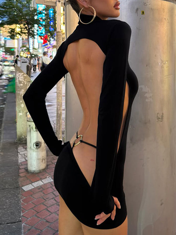 Solid Open-Back Bodycon Dress
