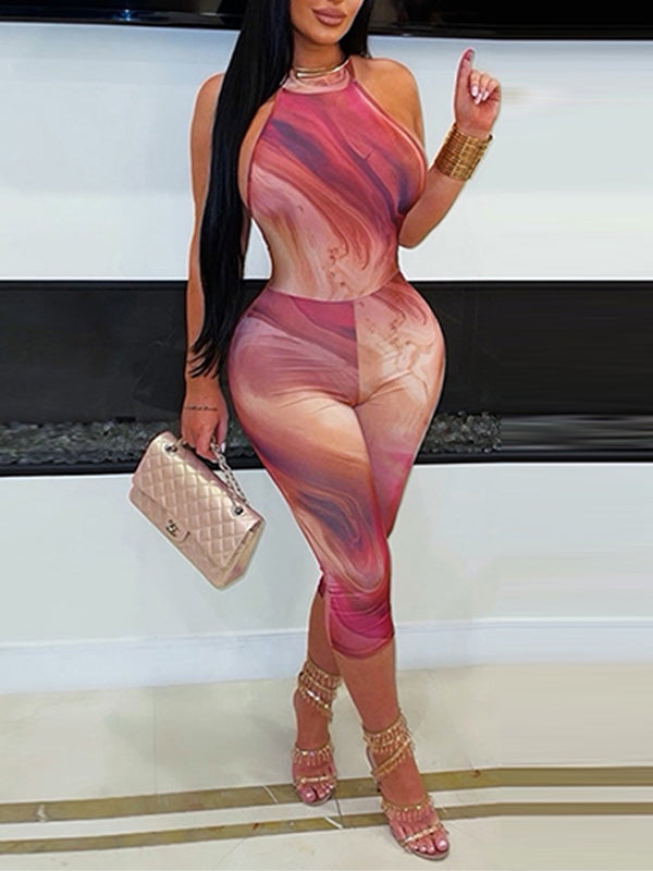 Printed Halter Capri Jumpsuit
