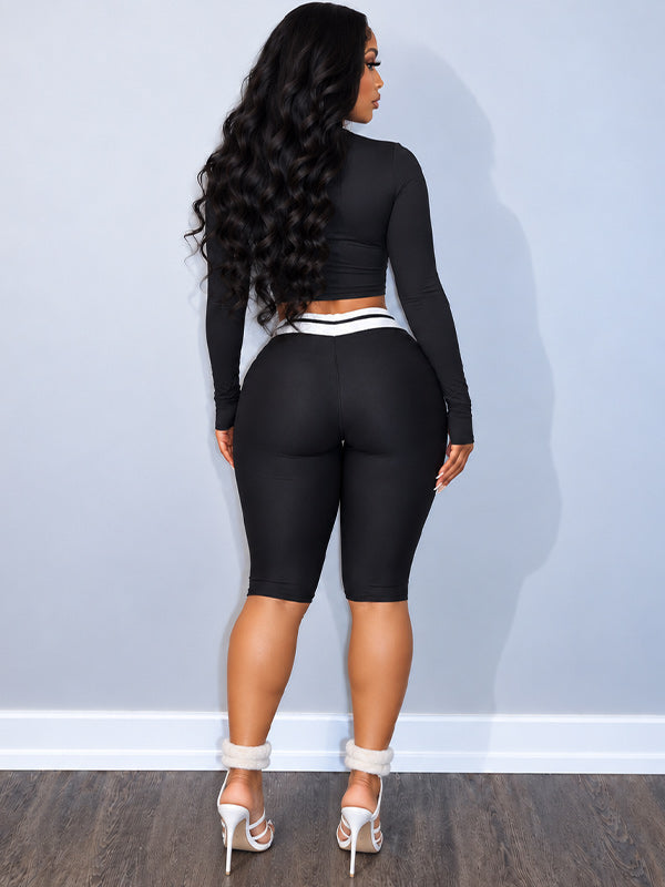 Contrast Crop Top & Capri Pants Set