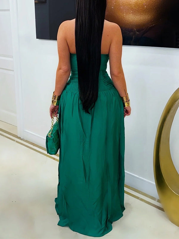 Solid Cutout Slit Halter Dress