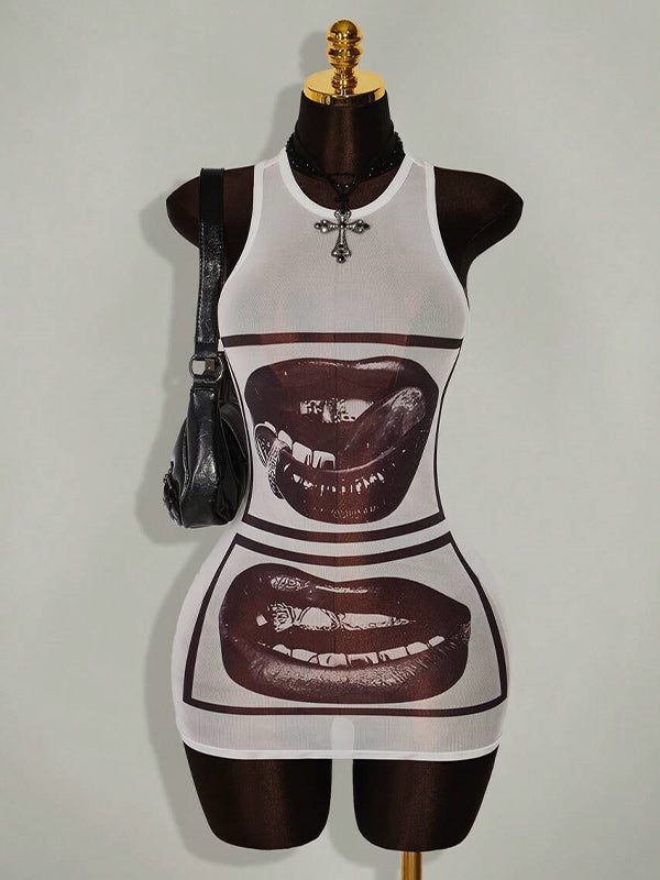 Printed Sleeveless Sheer Dress