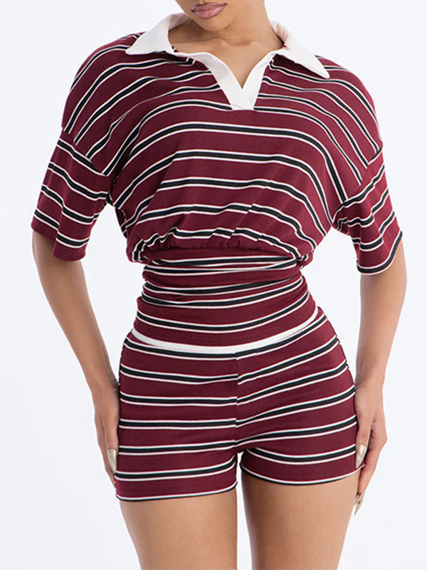 Stripe Polo Top & Shorts Set