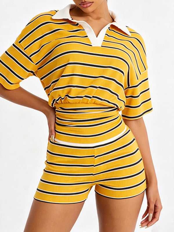 Stripe Polo Top & Shorts Set