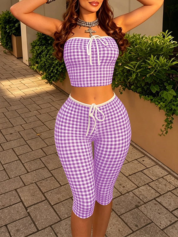 Vichy Plaid Tube Top & Capri Pants Set