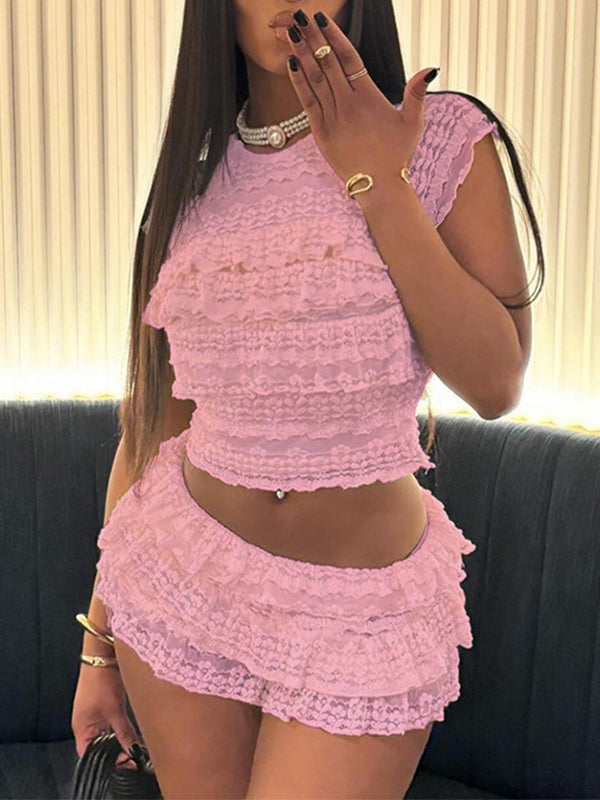 Solid Lace Skirt Set
