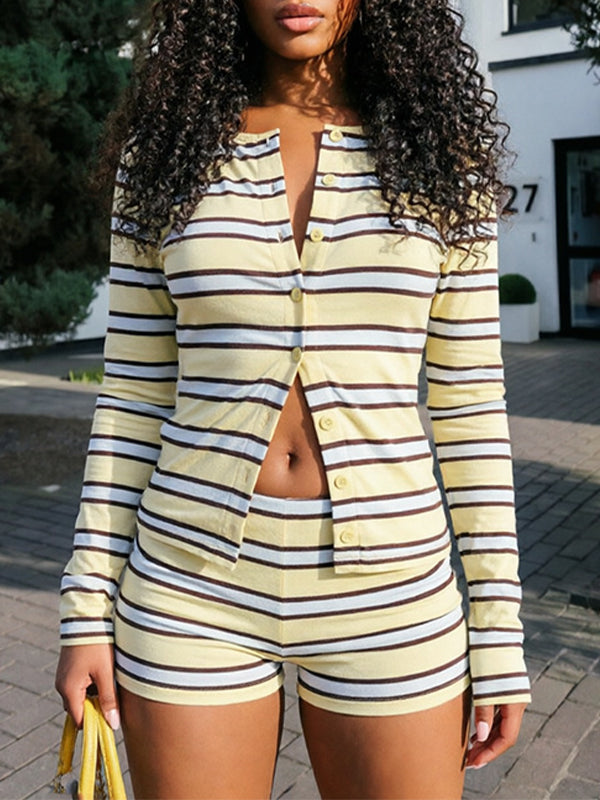 Stripe Button Top & Shorts Set