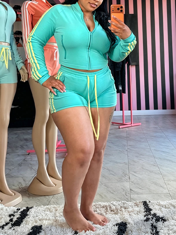 Side-Stripe Jacket & Shorts Set