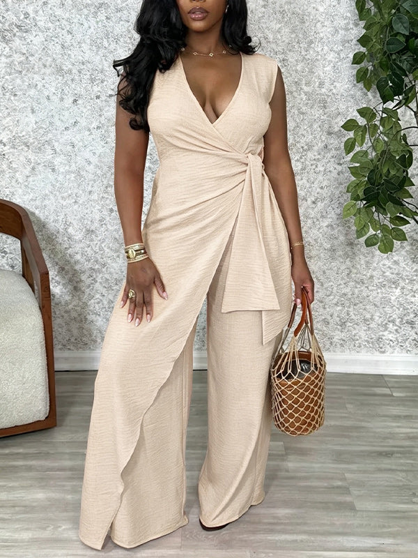 V-Neck Tied Sleeveless Jumpsuit
