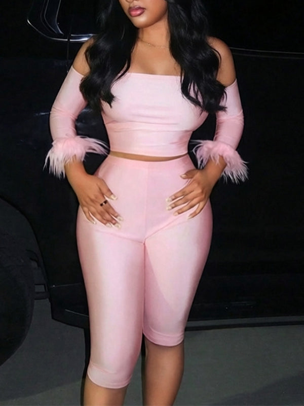 Off-Shoulder Crop Top & Capri Pants Set