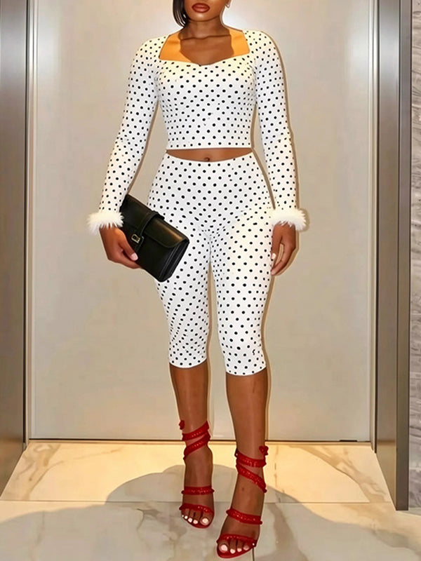 Faux-Fur Combo Dot Top & Capri Pants Set