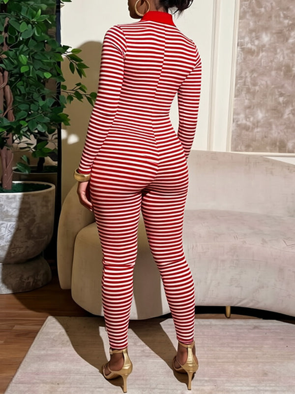 Stripe Button-Front Jumpsuit