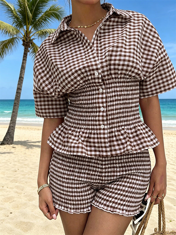 Vichy Plaid Shirt & Shorts Set