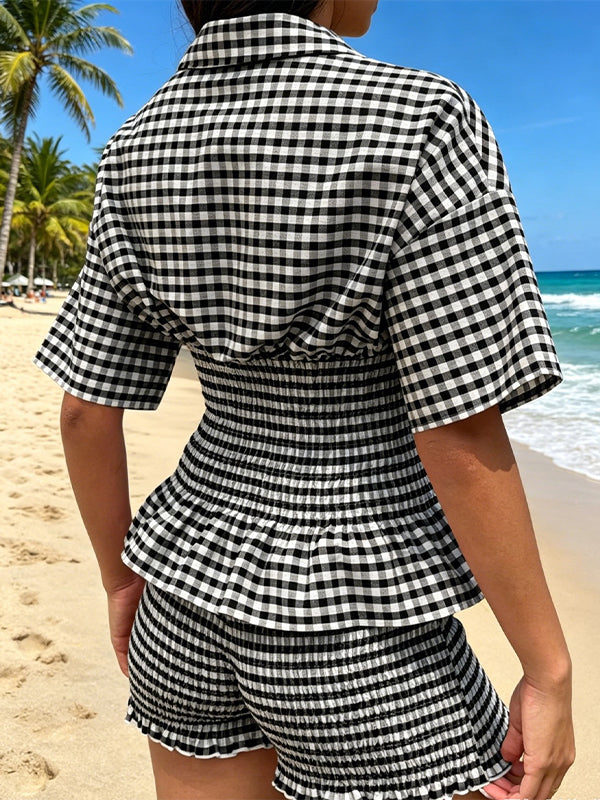 Vichy Plaid Shirt & Shorts Set