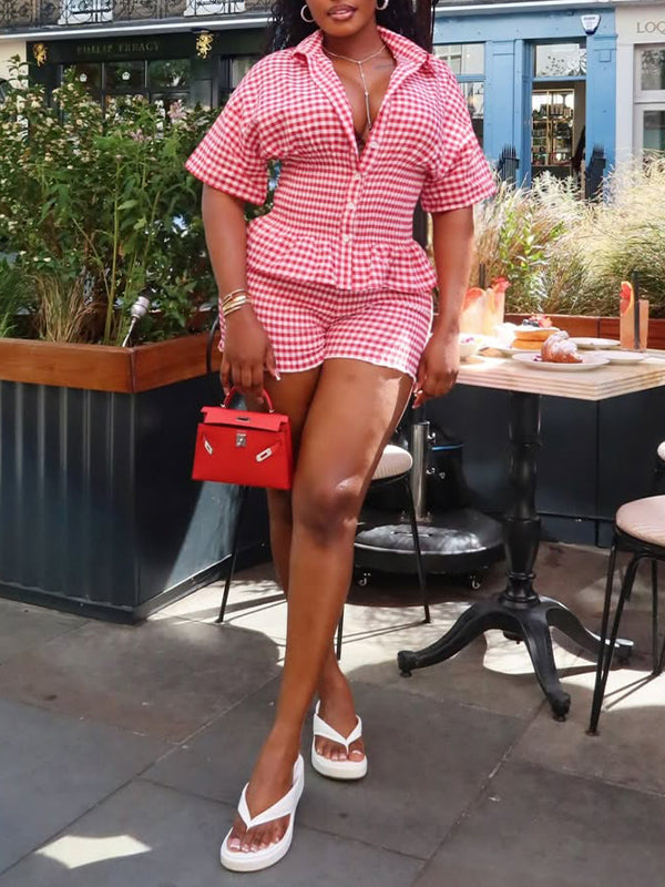 Vichy Plaid Shirt & Shorts Set