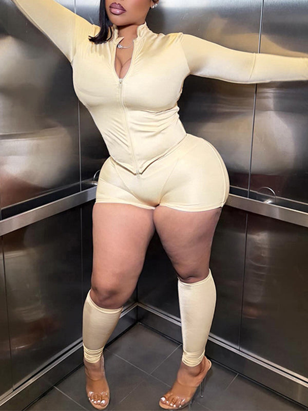 Solid Zip Top & Shorts Set