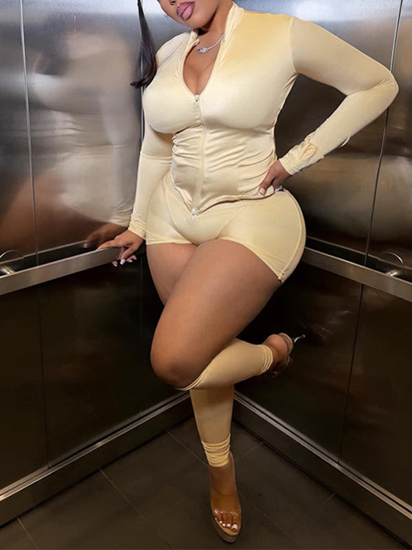Solid Zip Top & Shorts Set