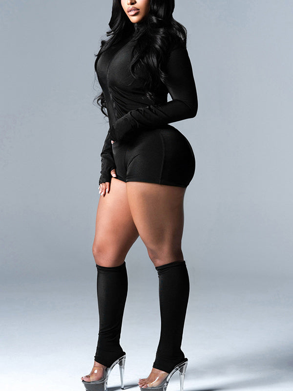 Solid Zip Top & Shorts Set