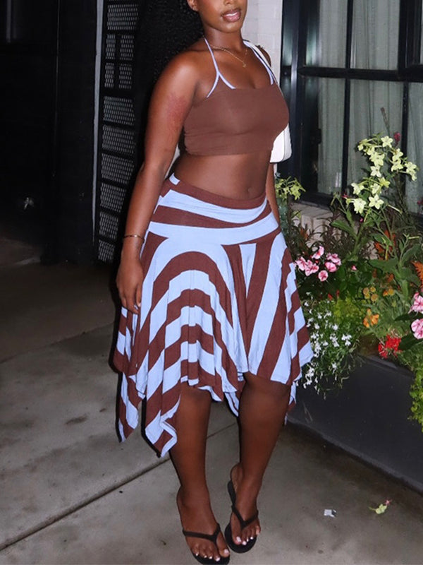 Contrast Halter Top & Skirt Set