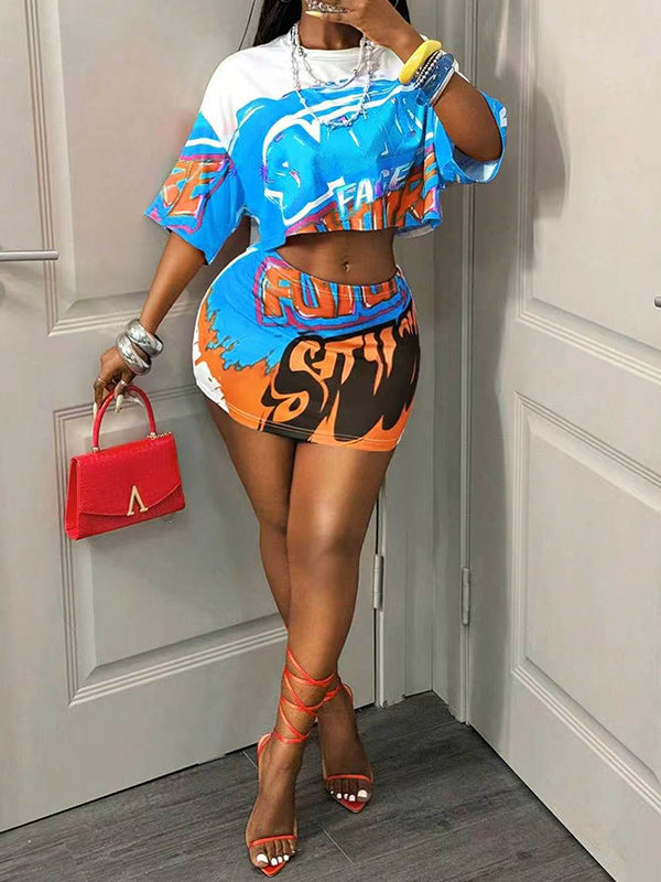 Printed Tee & Skirt Set