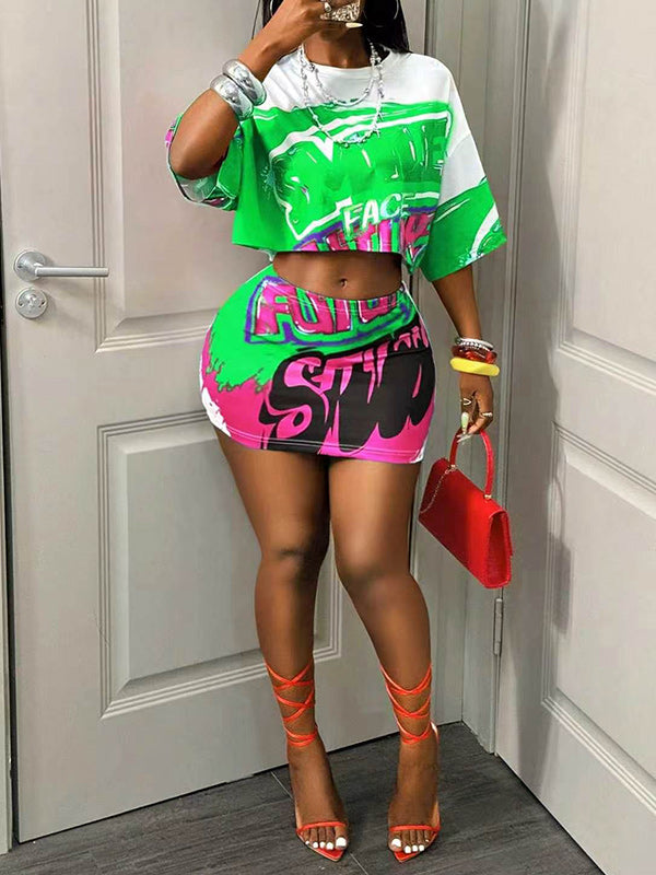 Printed Tee & Skirt Set