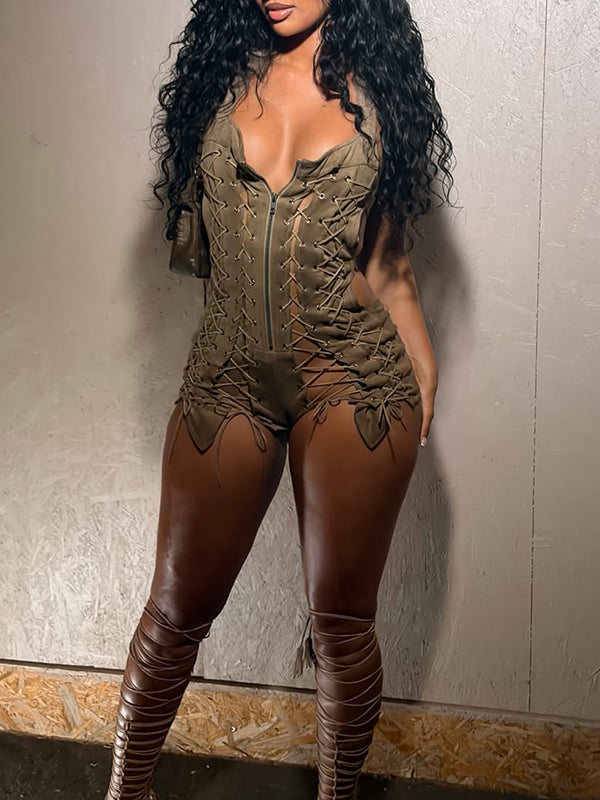 Lace-Up Halter Romper