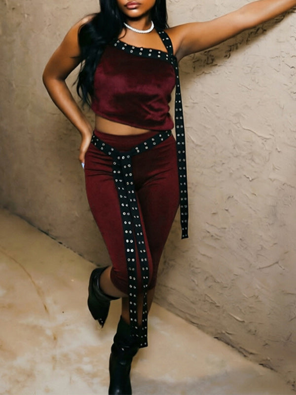 Eyelet Halter Top & Capri Pants Set