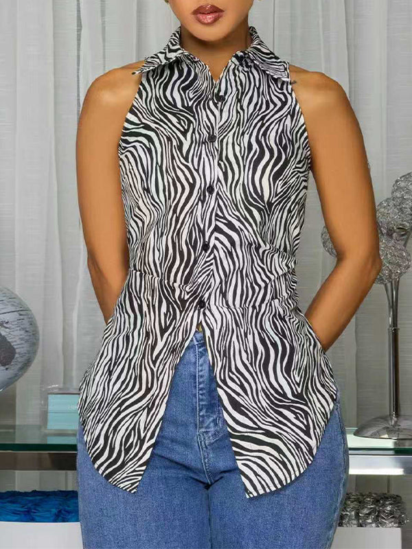Printed Tied-Back Sleeveless Shirt