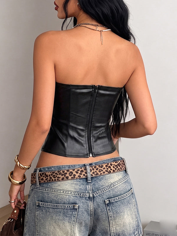 Faux-Leather Lace-Up Corset Top