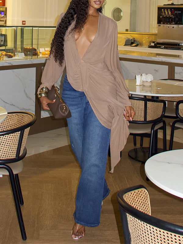 Asymmetric Open-Back Draped Top
