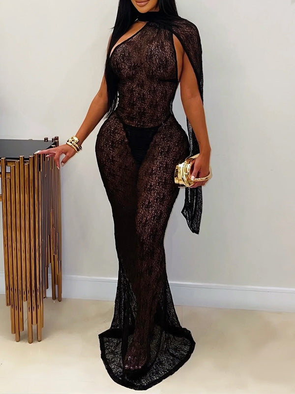 Tie-Neck Halter Lace Dress