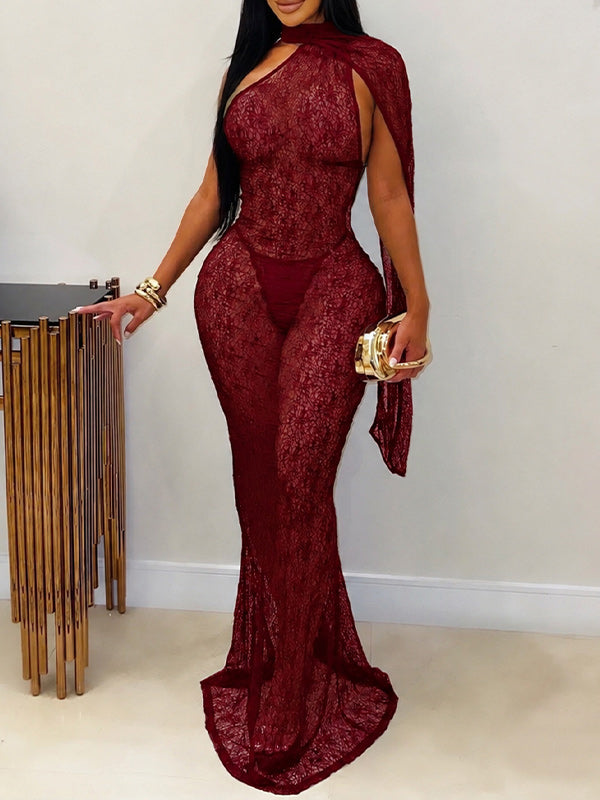 Tie-Neck Halter Lace Dress
