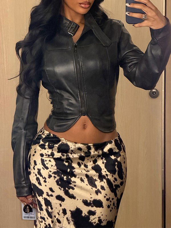 Faux-Leather Zip-Front Jacket