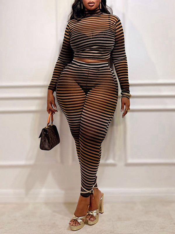 Stripe Mock-Neck Top & Pants Set