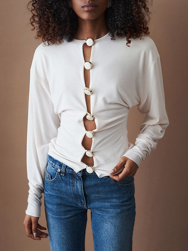 Solid Button-Front Top