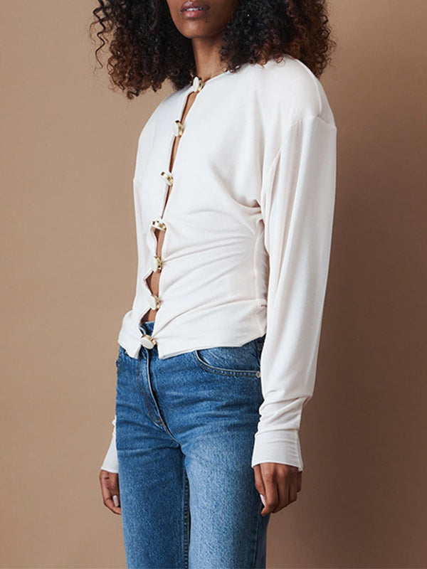 Solid Button-Front Top