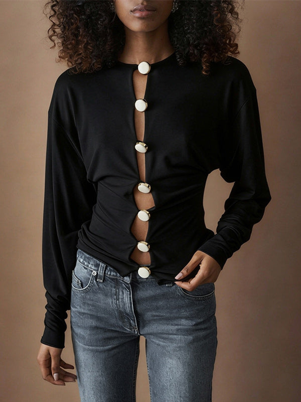 Solid Button-Front Top