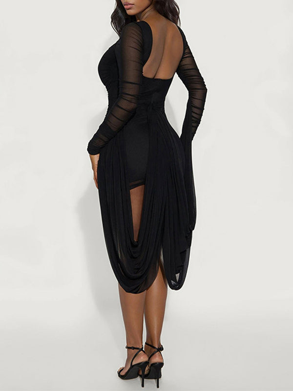 Solid Draped Bodycon Dress