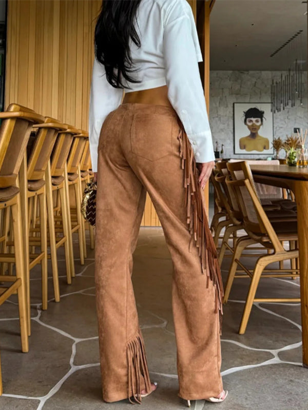 Fringe-Combo Lace-Up Pants
