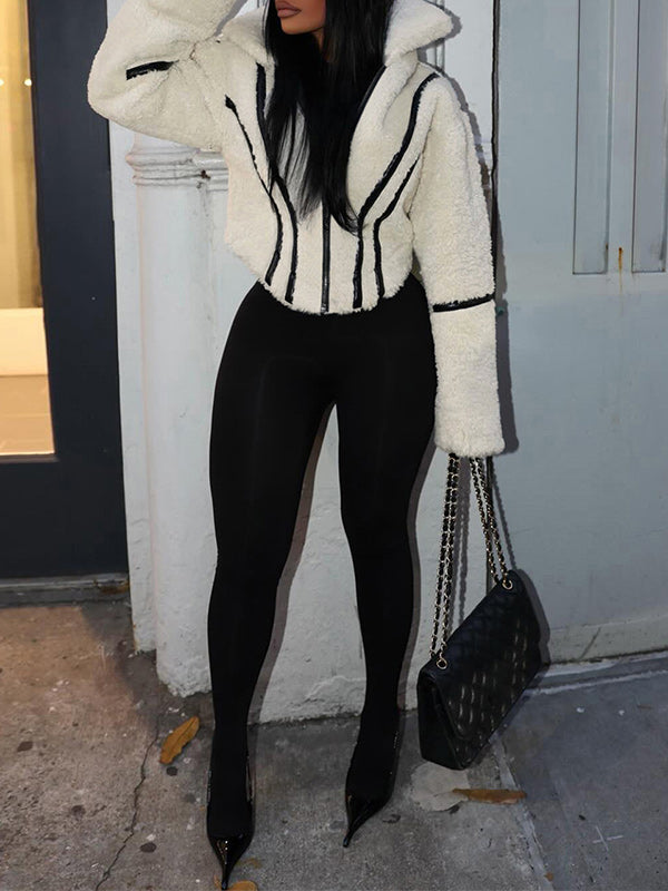 Stripe Zip-Front Shearling Jacket