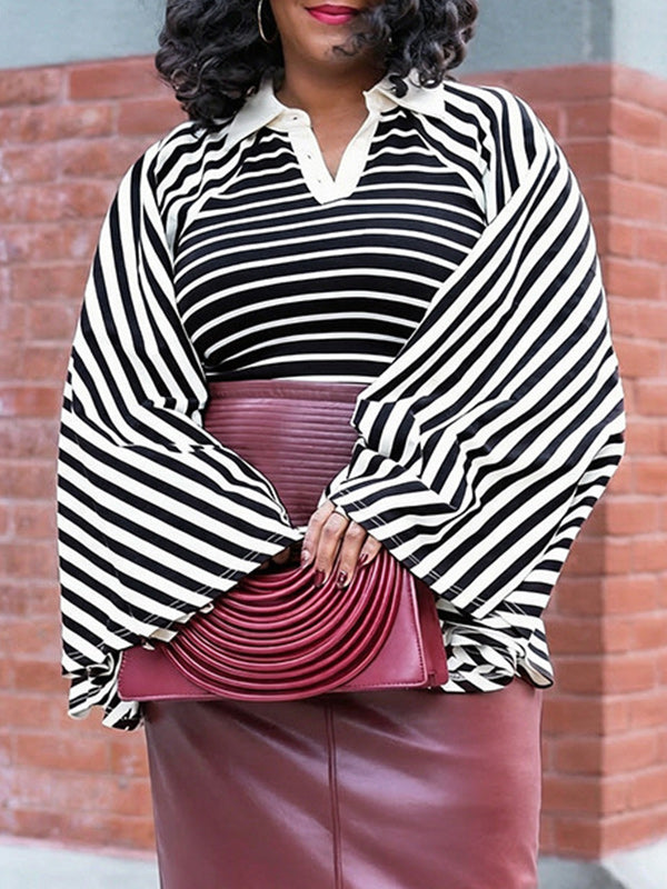 Stripe Bell-Sleeve Polo Top
