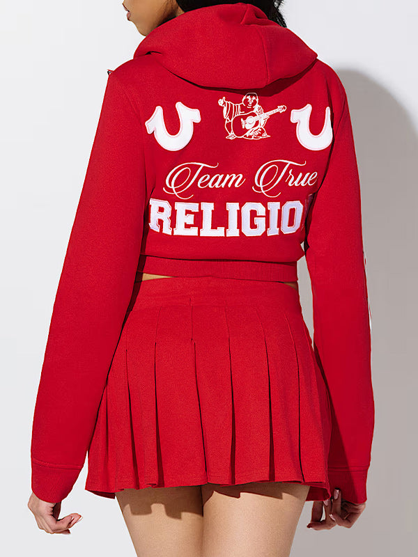 Printed Zip-Front Hoodie & Pleated Skirt Set