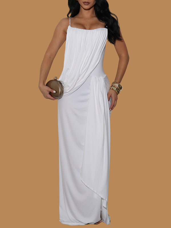 Solid Ruched Slit Cami Dress